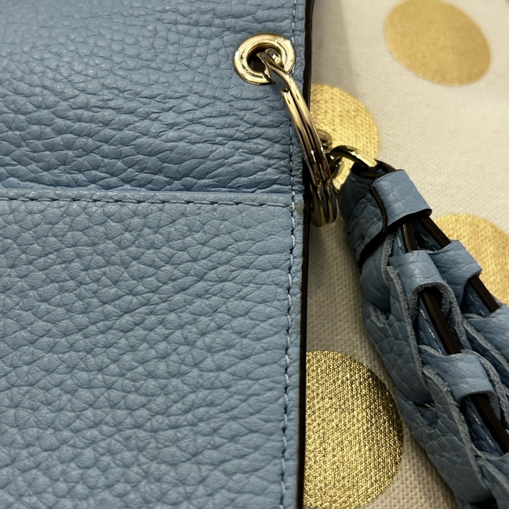 Henri Bendel New York Light Blue Leather Wristlet Clutch Braided Strap - Picture 8 of 16